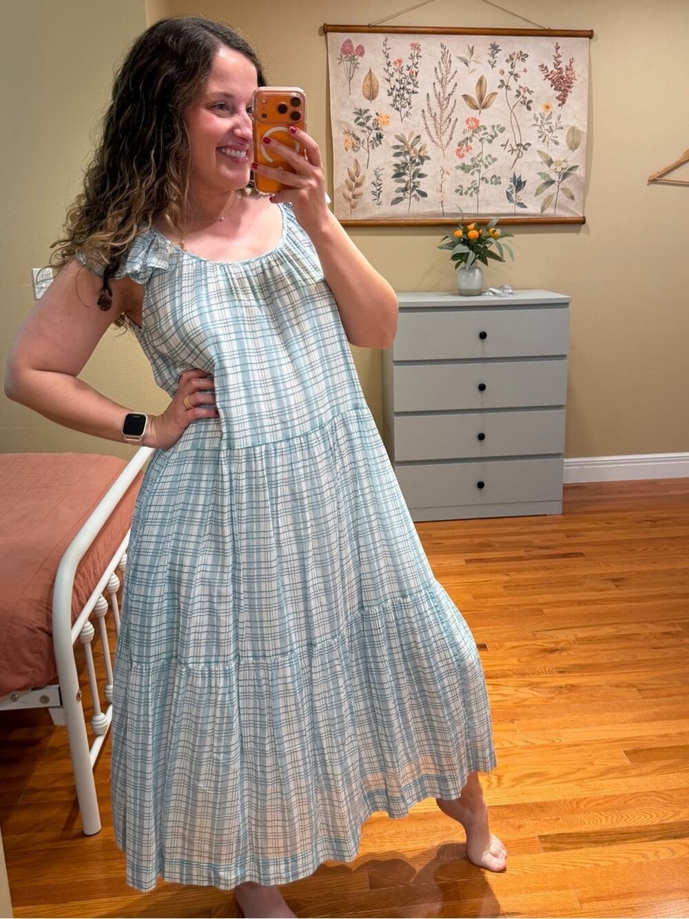 Tuckernuck Olivia James Light Blue Plaid Sleeveless Tiered Midi Dress Small